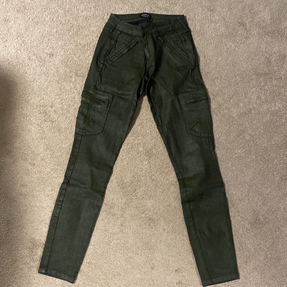 Bebe Cargo Waxed Pants Olive Green sz 26